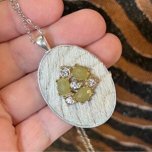 Handcrafted cowhide vintage gem cameo pendant on chain necklace